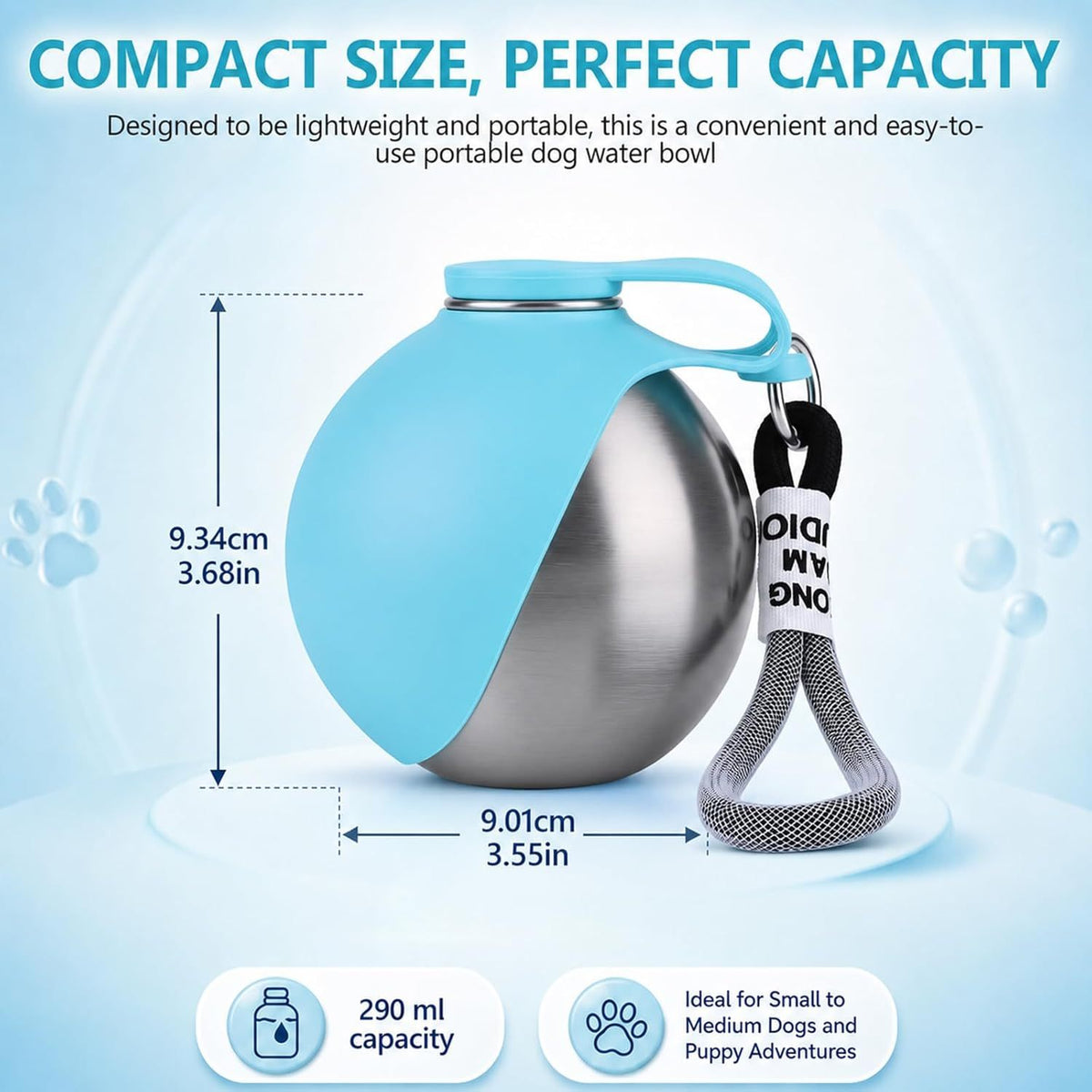 2-in-1 Portable Dog Water Bottle with Stainless Steel Bowl
