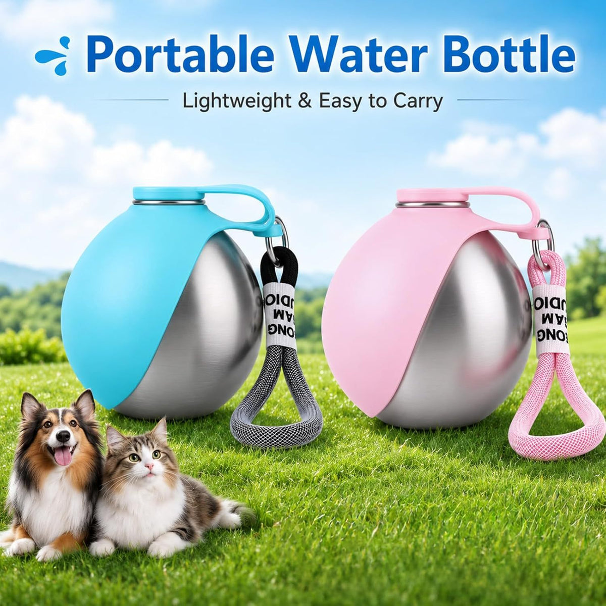 2-in-1 Portable Dog Water Bottle with Stainless Steel Bowl